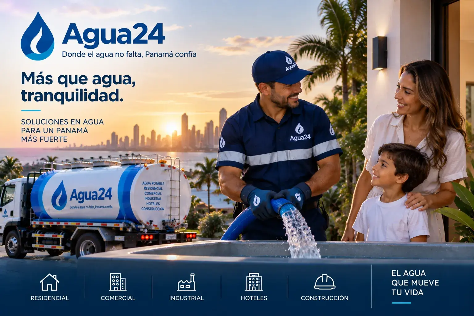 Transportista de agua potable Agua24 entregando a domicilio en Panamá